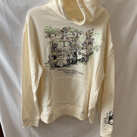 DISNEY Winnie the Pooh & Friends Party Hoodie Sweater in Ivory Sz LARGE - Picture 1 of 4